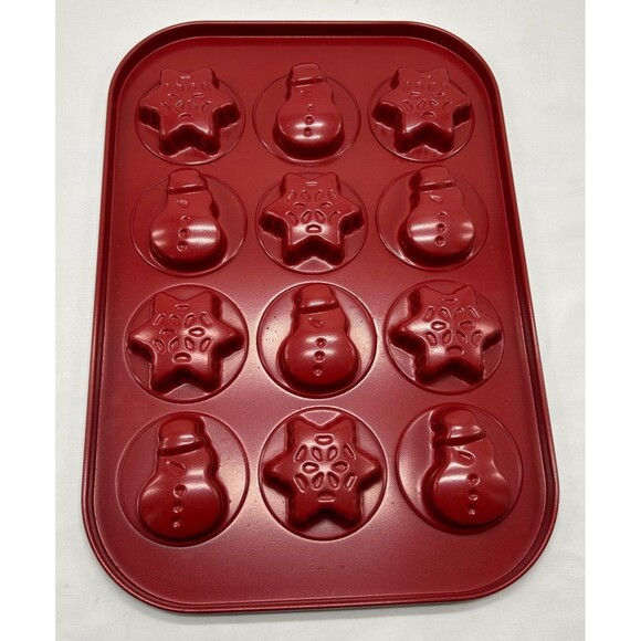PAMPERED CHEF Winter Snowman Snowflake 12 Cavity Cup Cake Pan #100022 15.5x10.5" - Picture 2 of 6